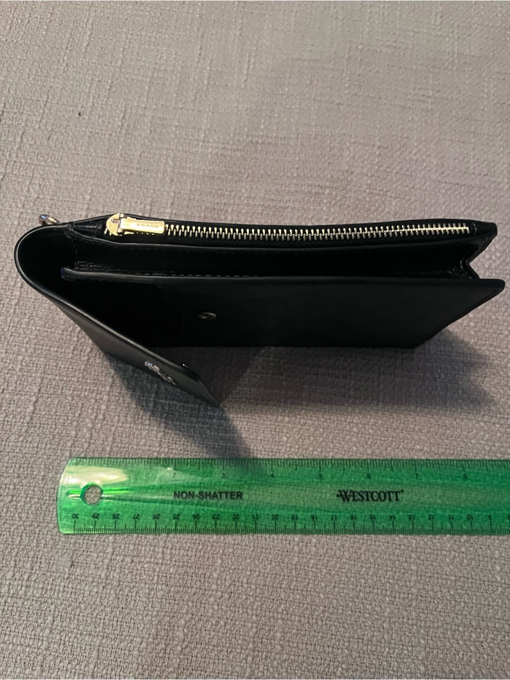 Coach Black Leather & Signature Brown Monogram Phone Pouch - Picture 2 of 2